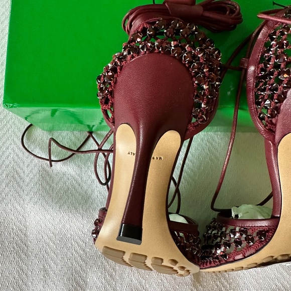 Bottega Veneta Sparkle Stretch Embellished Sandals, Bordeaux, Size 37 - Picture 14 of 16